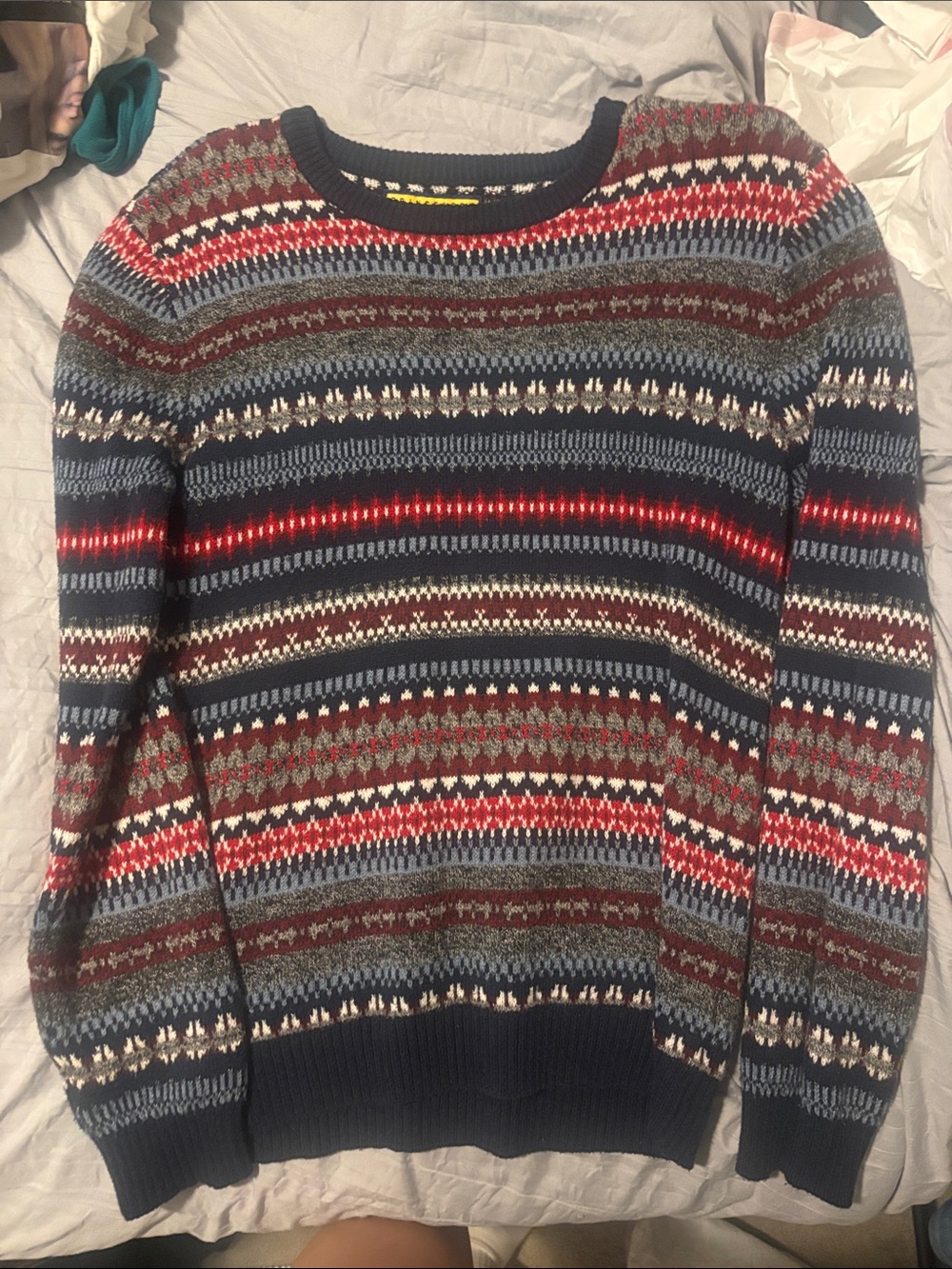 Striped Prince Fox Men's Sweater - Navy, Red, Gray